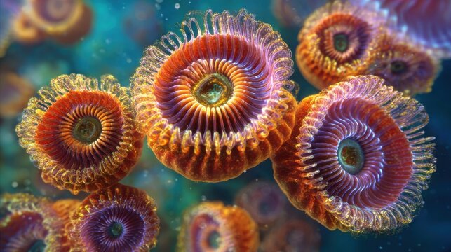 Vibrant Coral Polyps in Underwater Ecosystem Showcasing Intricate Marine Life