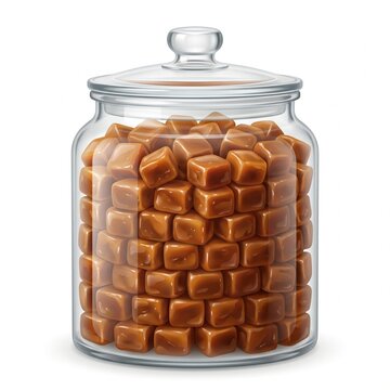 Traditional Jenang Sweet Filled in Transparent Glass Jar with Lid, Realistic Vector Illustration on White Background