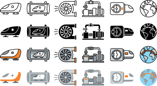 Hyperloop Transportation Icon Set for Futuristic Mobility Concepts