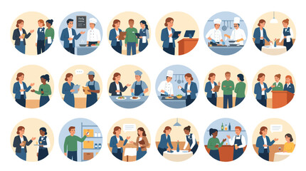 Fototapeta premium Flat Illustration Set of Professional Business and Hospitality Industry Interactions