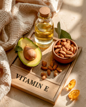 Vitamin E Foods With Avocado Almonds Oil and Softgel Capsules