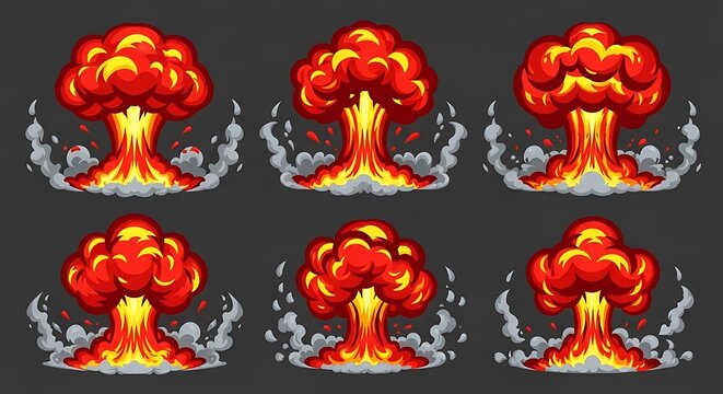 Cartoon Mushroom Cloud Explosion Sprite Sheet for Games