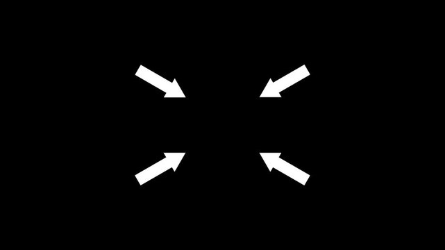 Blinking Four Arrows Pointing Inward on Black and Green Screen Background
