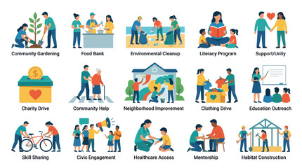 Fototapeta premium Community Volunteering Concepts - Flat Illustration Set