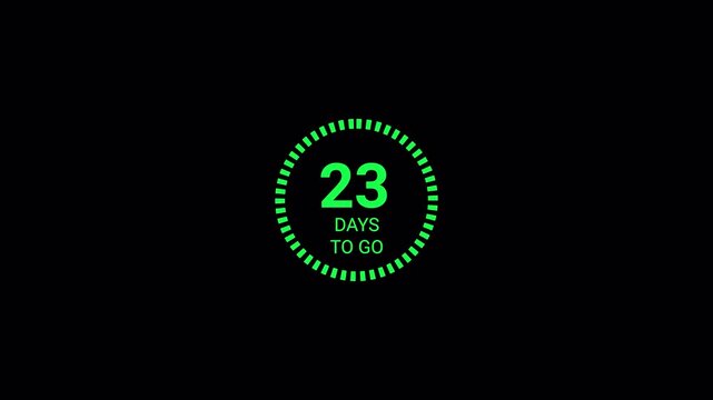 30 days to go count up animation thirty days running counting zero to thirty days 0 to 30 days on with alpha transparent background.
