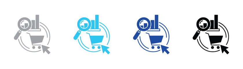 Market research and shopping cart icon representing e-commerce analytics with e commerce shopping research magnifying analytics commerce business consumer analysis marketing strategy © SilentSmog