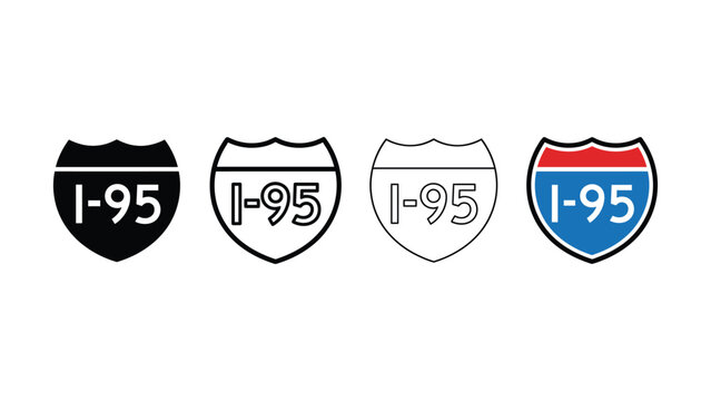 i95 highway sign vector icon set