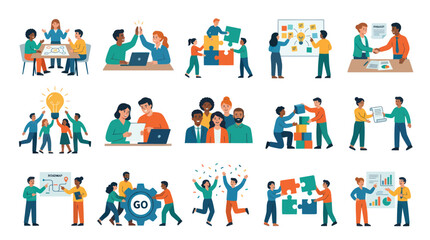 Fototapeta premium Flat Design Teamwork and Collaboration Business Concept Illustration