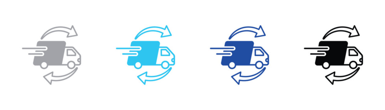 Logistics delivery truck icon with return arrows concept delivery logistics shipping transport exchange commerce business transportation distribution commercial shipment dispatch carrying