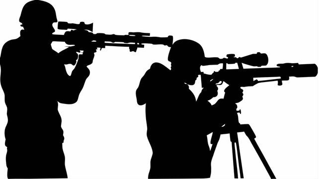 Soldiers in tactical stance aiming rifles with scope