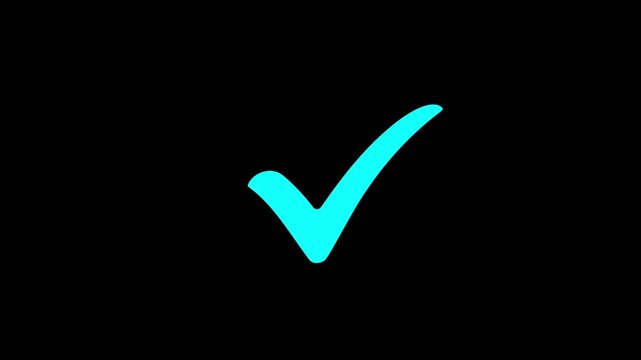 Animated checkmark for success and approval on black background. Right check mark icon animation. isolated tick mark or confirm icon animation. check mark sign, verify complete sign.