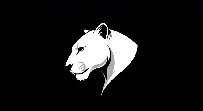 Minimalist White Lioness Head Vector Logo on Black Background