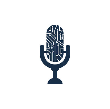 Digital studio mic electronic network icon vector illustration for smart audio tech startup
