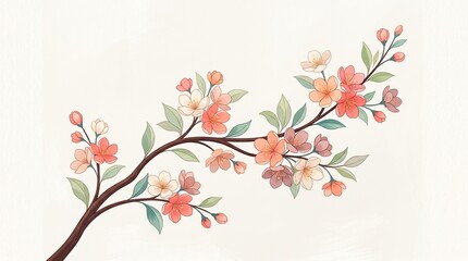 Fototapeta premium Flowering Branch Artistic Watercolor Illustration