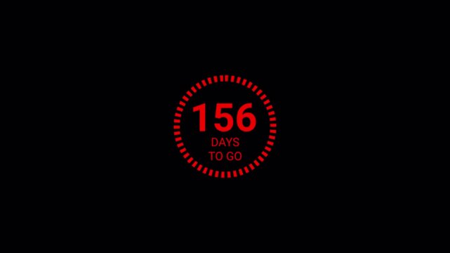  200 days to go count up animation two hundred days running counting zero to two hundred days 0 to 200 days on with alpha transparent background.