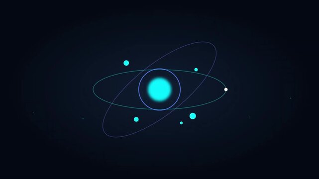 Abstract Glowing Blue Atom Orbiting Loop