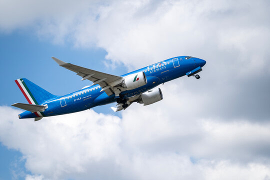ITA Airways Airbus A220 takes off at LIN Milano Linate international airport