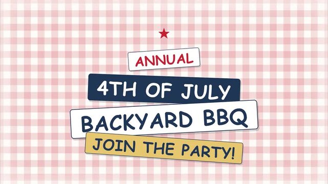 Annual Fourth of July Backyard BBQ Party Invitation Paper Cutout Collage Graphic Social Media Marketing Motion Background for Independence Day Celebration