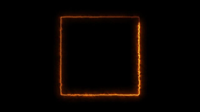 Glowing neon fire frame effects 4k animation video with alpha channel. on a black background with an empty decorative picture border design