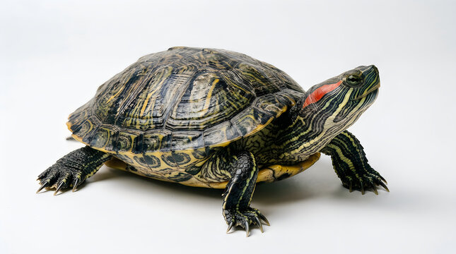 Red eared slider turtle walking on the ground