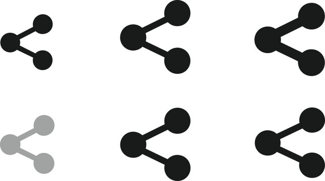 Social media share icon set in varying sizes and opacities featuring network connection nodes for digital marketing web design and mobile app interfaces