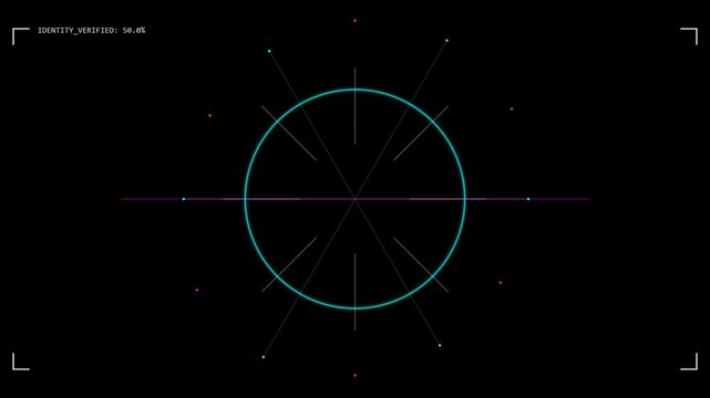 Futuristic sci-fi HUD circular interface with glowing holographic target scope and radial data lines
