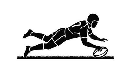 Fototapeta premium Rugby Player Diving to Score Try, Silhouette Style
