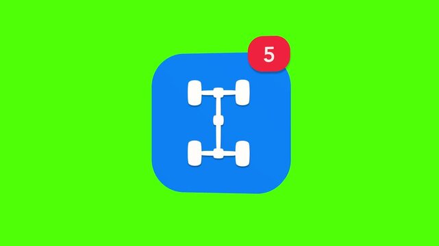 3D rendered pop up vehicle drivetrain automotive app badge on a blue screen background with a red notification counter animation from 1 to 99.