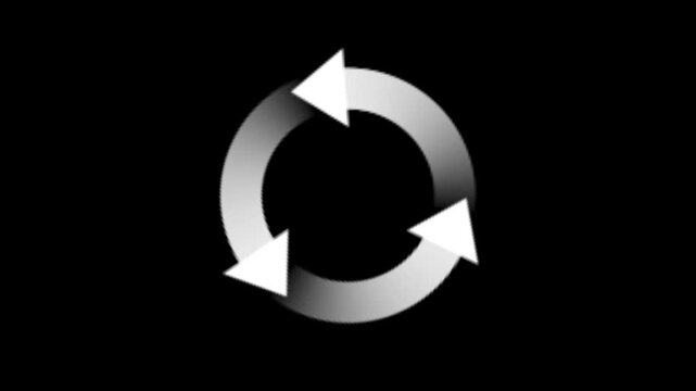 Circular refresh arrows icon forming a loop with gradient effect on black background. Concept of reload, synchronization, update, repeat process, rotation and continuous cycle.