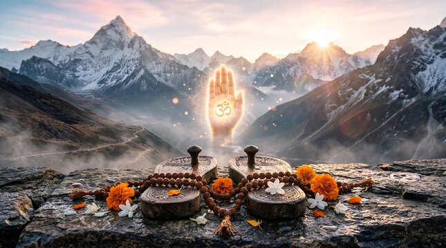 Guru purnima celebration with sacred paduka and blessing hand