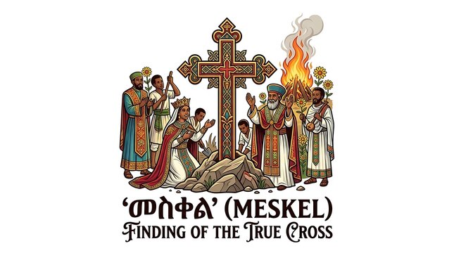 Ethiopian meskel celebration depicting the discovery of the cross