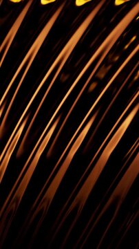 Extreme closeup of diagonal copper-golden glass ridges with dark gaps and glossy light refraction filling the entire vertical frame