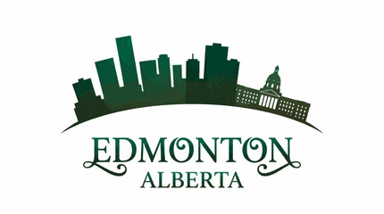 Obraz premium Edmonton Alberta Skyline Vector Silhouette with Canada Parliament Building, Minimalist Green Graphic Design