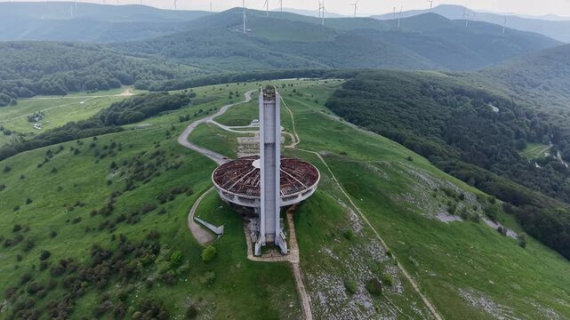 Communist monument in Buzludzha with a red star, the symbol of the USSR.