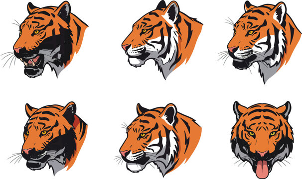 Tiger heads illustration set vector graphic