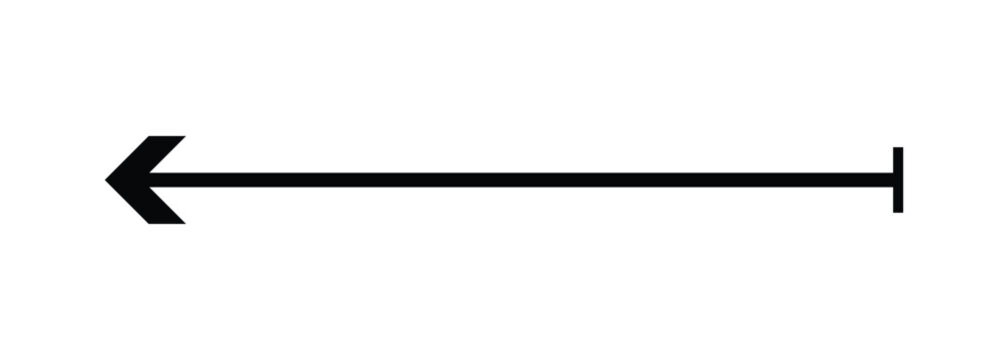 Black arrow pointing left, horizontal line with chevron and perpendicular line