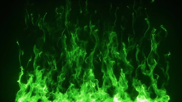 Abstract Green Magic Fire Flames Burning on Dark Background