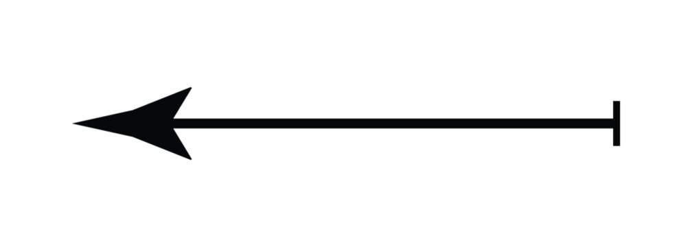 Black arrow pointing left, with line and perpendicular bar at end