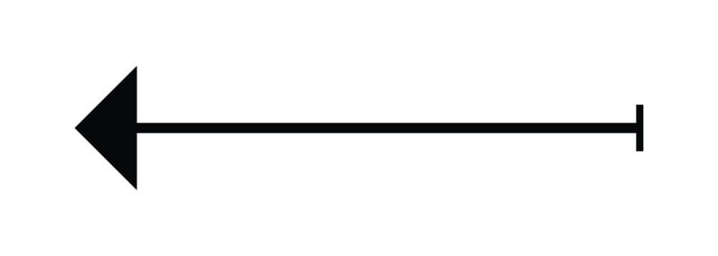 Black arrow pointing left, with line and perpendicular bar