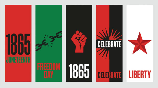 Juneteenth Freedom Day Vertical Banner Vector Set with Liberty Star and Broken Chain for Cultural Events, Community Posters & Social Media (EPS)