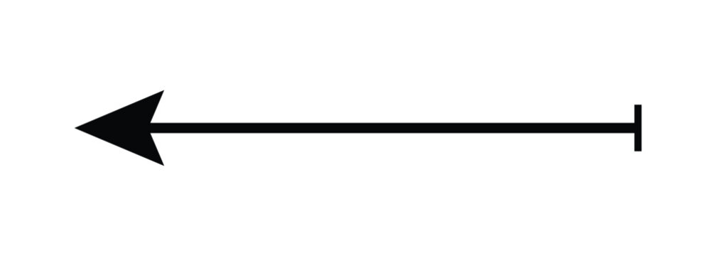 Black arrow pointing left, with line and perpendicular bar at end