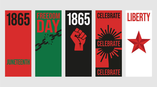 Juneteenth Freedom Day Celebration Vertical Banner Vector Set for Holiday Promotions, Community Events & Social Justice Awareness Campaigns (EPS)