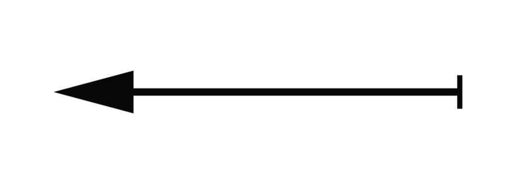 Black arrow pointing left, with line and perpendicular bar