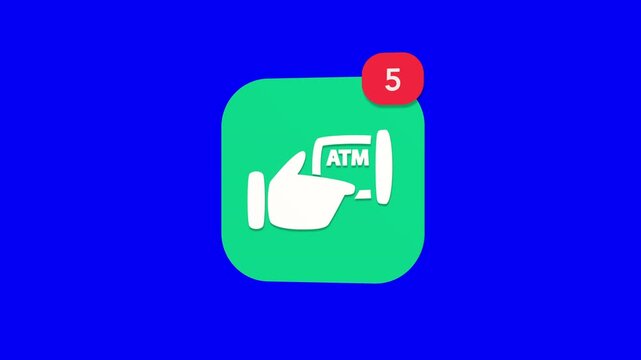 3D rendered pop up payment terminal banking transaction app asset on a blue screen with a red notification counter animation tracking from 1 to 99.