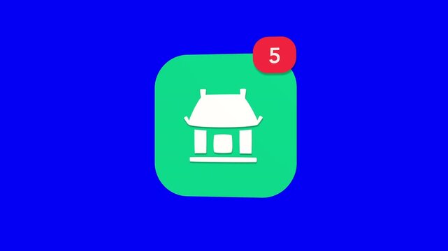 3D rendered pop up East Asian cultural temple shrine palace app asset on a blue screen background with a red notification counter animation tracking from 1 to 99.