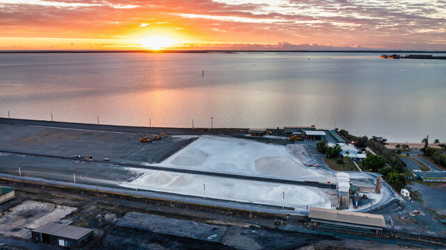 Aerial view of product piles in Barney Point