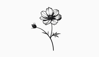 Black and white flower illustration. © Bakeke