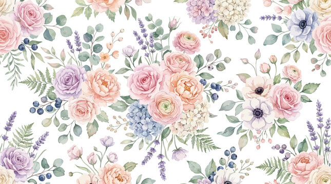 Colorful flowers and leaves arrangement.
