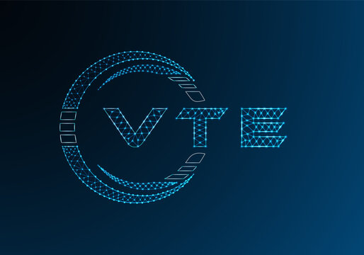 VTE low poly letter logo vector design. VTE lower poly logo design. Low poly logo.
