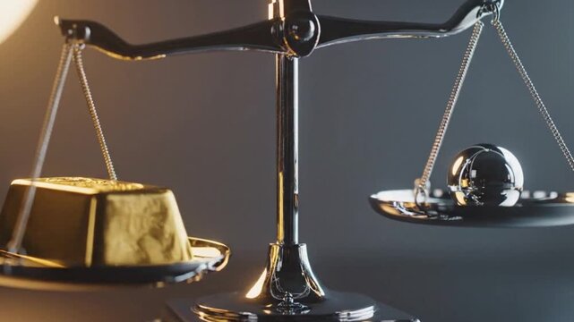 Gold Bar and Metallic Sphere on Balance Scale in Close Up Financial Concept